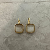 Square Stone Drop Earrings - White