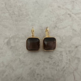 Square Stone Drop Earrings - Amber